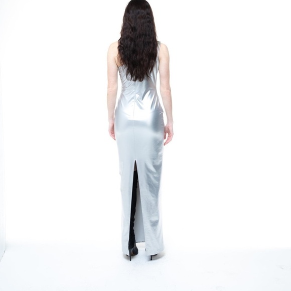 Attem Space Silver Chrome Sunday Maxi Dress Vegan Leather - Picture 2 of 7